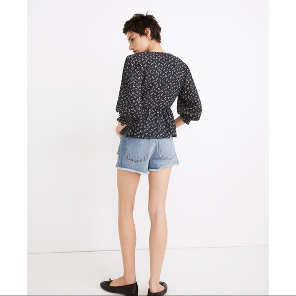 Puff-Sleeve Peplum Wrap Top in Spring Fling XS - Picture 3 of 9